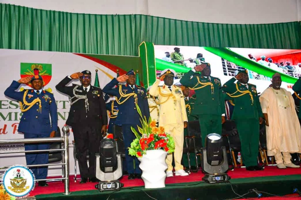 Newly commissioned Nigerian Air Force officers marching in parade.